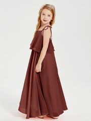 Robes de Demoiselle d'Honneur Junior en Mousseline avec Nœud Papillon Terracotta