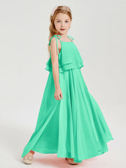 Robes de Demoiselle d'Honneur Junior en Mousseline avec Nœud Papillon Turquoise