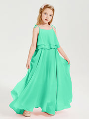 Robes de Demoiselle d'Honneur Junior en Mousseline avec Nœud Papillon Turquoise