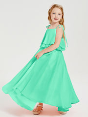 Robes de Demoiselle d'Honneur Junior en Mousseline avec Nœud Papillon Turquoise