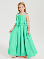 Robes de Demoiselle d'Honneur Junior en Mousseline avec Nœud Papillon Turquoise