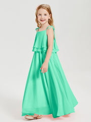 Robes de Demoiselle d'Honneur Junior en Mousseline avec Nœud Papillon Turquoise