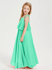 Robes de Demoiselle d'Honneur Junior en Mousseline avec Nœud Papillon Turquoise