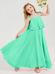 Robes de Demoiselle d'Honneur Junior en Mousseline avec Nœud Papillon Turquoise