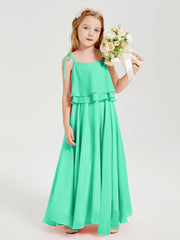 Robes de Demoiselle d'Honneur Junior en Mousseline avec Nœud Papillon Turquoise