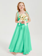Robes de Demoiselle d'Honneur Junior en Mousseline avec Nœud Papillon Turquoise