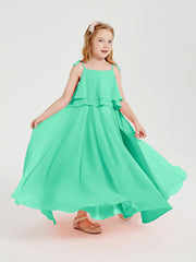 Robes de Demoiselle d'Honneur Junior en Mousseline avec Nœud Papillon Turquoise