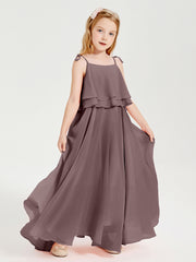 Robes de Demoiselle d'Honneur Junior en Mousseline avec Nœud Papillon Vintage Mauve