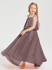 Robes de Demoiselle d'Honneur Junior en Mousseline avec Nœud Papillon Vintage Mauve
