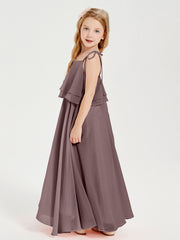Robes de Demoiselle d'Honneur Junior en Mousseline avec Nœud Papillon Vintage Mauve