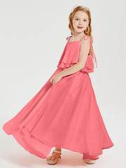 Robes de Demoiselle d'Honneur Junior en Mousseline avec Nœud Papillon Pastèque