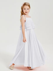 Robes de Demoiselle d'Honneur Junior en Mousseline avec Nœud Papillon Blanc