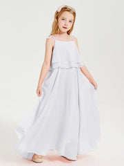 Robes de Demoiselle d'Honneur Junior en Mousseline avec Nœud Papillon Blanc