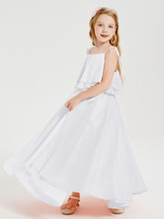 Robes de Demoiselle d'Honneur Junior en Mousseline avec Nœud Papillon Blanc