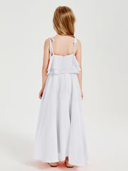 Robes de Demoiselle d'Honneur Junior en Mousseline avec Nœud Papillon Blanc