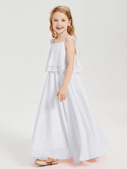 Robes de Demoiselle d'Honneur Junior en Mousseline avec Nœud Papillon Blanc