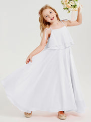 Robes de Demoiselle d'Honneur Junior en Mousseline avec Nœud Papillon Blanc