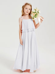 Robes de Demoiselle d'Honneur Junior en Mousseline avec Nœud Papillon Blanc