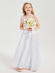 Robes de Demoiselle d'Honneur Junior en Mousseline avec Nœud Papillon Blanc