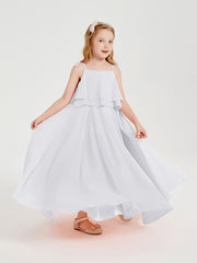 Robes de Demoiselle d'Honneur Junior en Mousseline avec Nœud Papillon Blanc