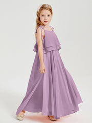 Robes de Demoiselle d'Honneur Junior en Mousseline avec Nœud Papillon Glycine