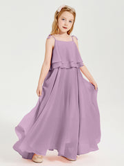 Robes de Demoiselle d'Honneur Junior en Mousseline avec Nœud Papillon Glycine