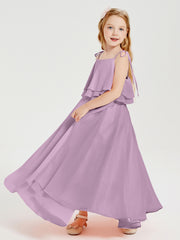 Robes de Demoiselle d'Honneur Junior en Mousseline avec Nœud Papillon Glycine