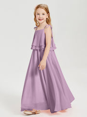 Robes de Demoiselle d'Honneur Junior en Mousseline avec Nœud Papillon Glycine