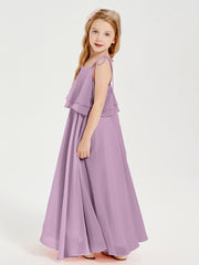 Robes de Demoiselle d'Honneur Junior en Mousseline avec Nœud Papillon Glycine