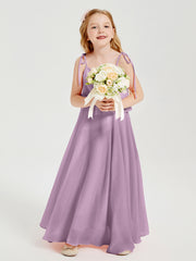 Robes de Demoiselle d'Honneur Junior en Mousseline avec Nœud Papillon Glycine