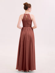Robe de Demoiselles d'honneur Longue Licou Mousseline terracotta Grande Taille