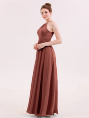 Robe de Demoiselles d'honneur Longue Licou Mousseline terracotta