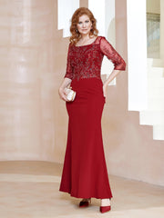 Robe Longueur au Sol à Encolure Carrée avec Paillettes Bordeaux