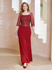 Robe Longueur au Sol à Encolure Carrée avec Paillettes Bordeaux Grande Taille
