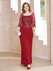 Robe Longueur au Sol à Encolure Carrée avec Paillettes Bordeaux Grande Taille