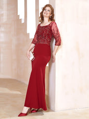 Robe Longueur au Sol à Encolure Carrée avec Paillettes Bordeaux Grande Taille