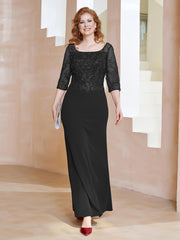 Robe Longueur au Sol à Encolure Carrée avec Paillettes Noir