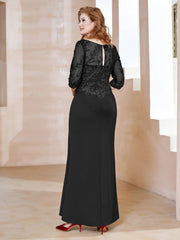 Robe Longueur au Sol à Encolure Carrée avec Paillettes Noir