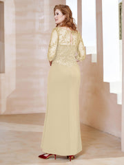 Robe Longueur au Sol à Encolure Carrée avec Paillettes Champagne Grande Taille