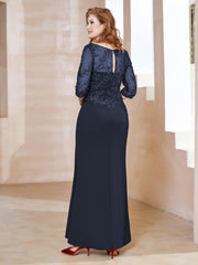 Robe Longueur au Sol à Encolure Carrée avec Paillettes Bleu Marine
