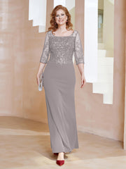 Robe Longueur au Sol à Encolure Carrée avec Paillettes Argent Grande Taille