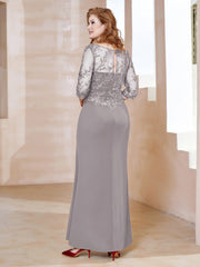 Robe Longueur au Sol à Encolure Carrée avec Paillettes Argent Grande Taille