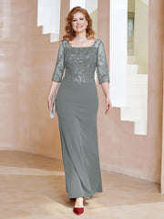 Robe Longueur au Sol à Encolure Carrée avec Paillettes Gris Acier Grande Taille
