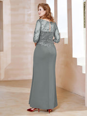 Robe Longueur au Sol à Encolure Carrée avec Paillettes Gris Acier