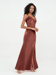 Hors de l'Epaule Robes Longues en Velours avec Fente terracotta