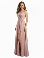 Spaghetti Bretelles Mousseline Robes Avec Col En Cœur Rose Poudré