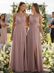 Spaghetti Bretelles Mousseline Robes Avec Col En Cœur Rose Poudré