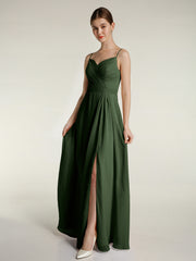 Spaghetti Bretelles Mousseline Robes Avec Col En Cœur Olive Verte Grande Taille