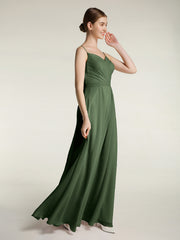 Spaghetti Bretelles Mousseline Robes Avec Col En Cœur Olive Verte Grande Taille