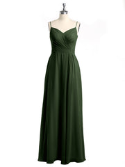 Spaghetti Bretelles Mousseline Robes Avec Col En Cœur Olive Verte